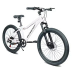 NAYSAYE 24 Inch Youth Mountain Bike with 7 Speeds Front Suspension Disc Brakes for Boys Girls Outdoor Cycling, White, 51.5*8*26.37