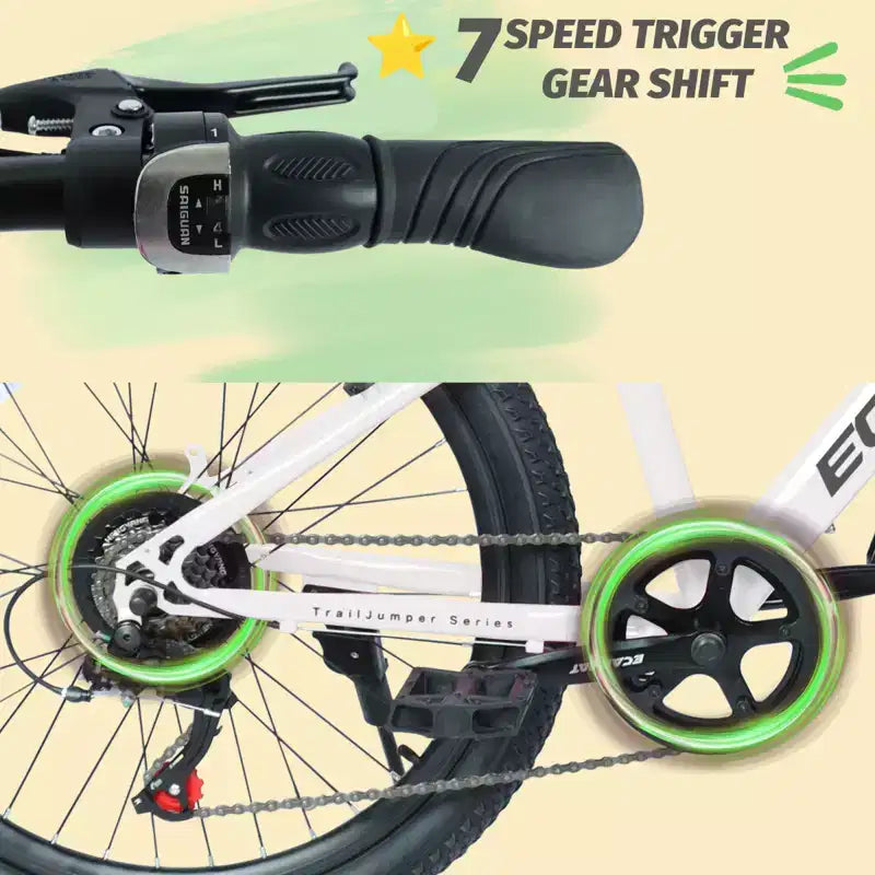 VTT NAYSAYE 24 pouces pour jeunes avec 7 vitesses, suspension avant, freins à disque pour garçons et filles, cyclisme en extérieur, blanc, 51,5*8*26,37
