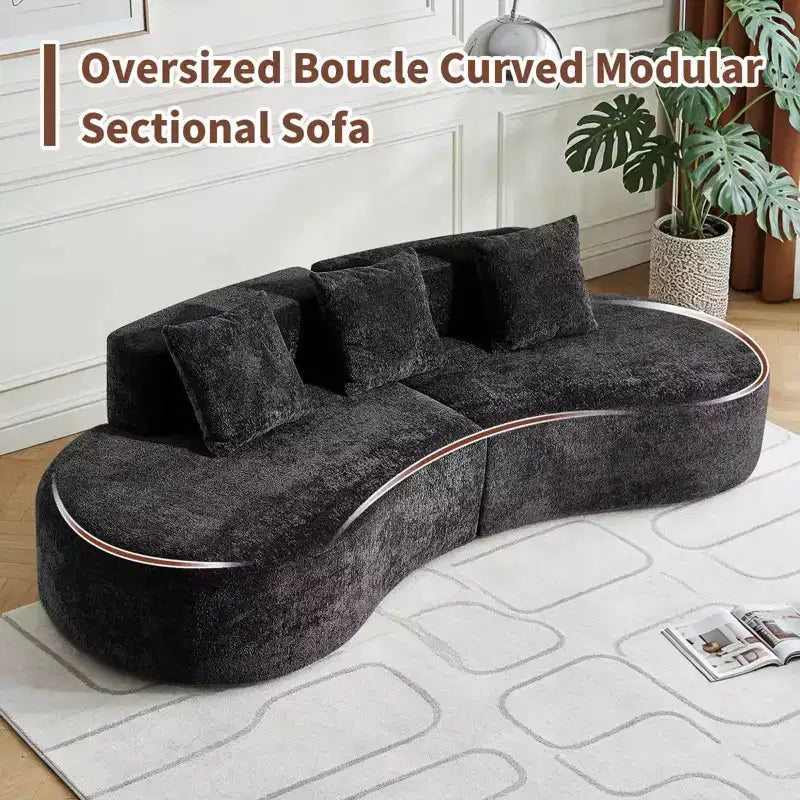 Canapé modulaire MAYEERTY incurvé en velours 5 places avec coussins décoratifs
