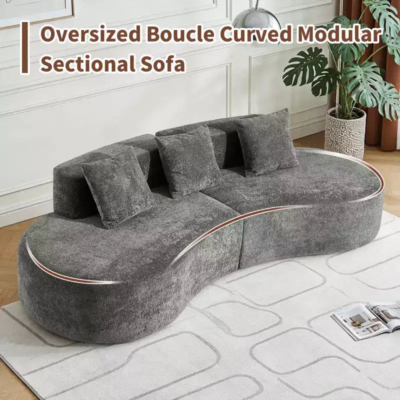 Canapé modulaire MAYEERTY incurvé en velours 5 places avec coussins décoratifs