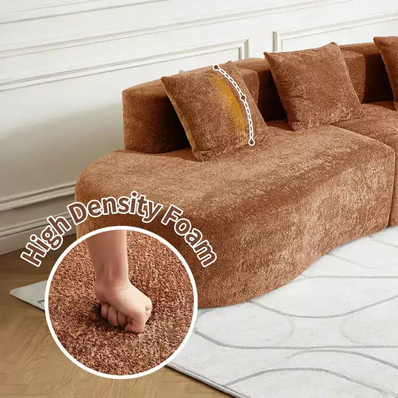 Canapé modulaire MAYEERTY incurvé en velours 5 places avec coussins décoratifs