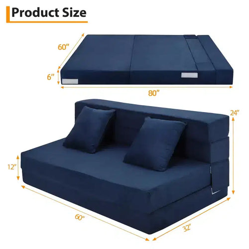 Canapé-lit pliant 80 avec oreillers, fauteuil-lit convertible pour adultes, futon de sol en mousse à mémoire de forme pour salon compact