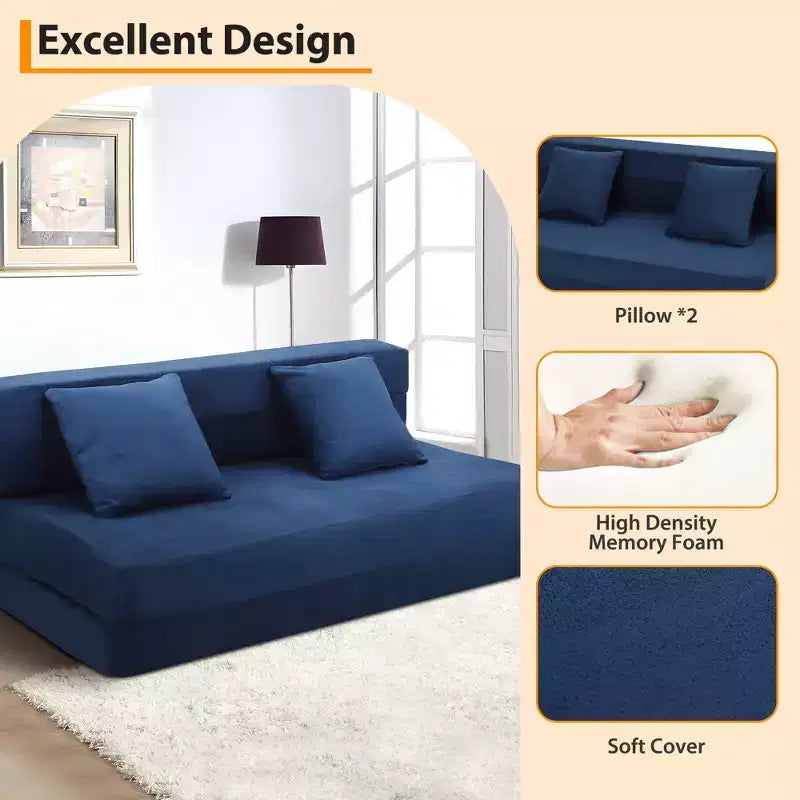 Canapé-lit pliant 80 avec oreillers, fauteuil-lit convertible pour adultes, futon de sol en mousse à mémoire de forme pour salon compact