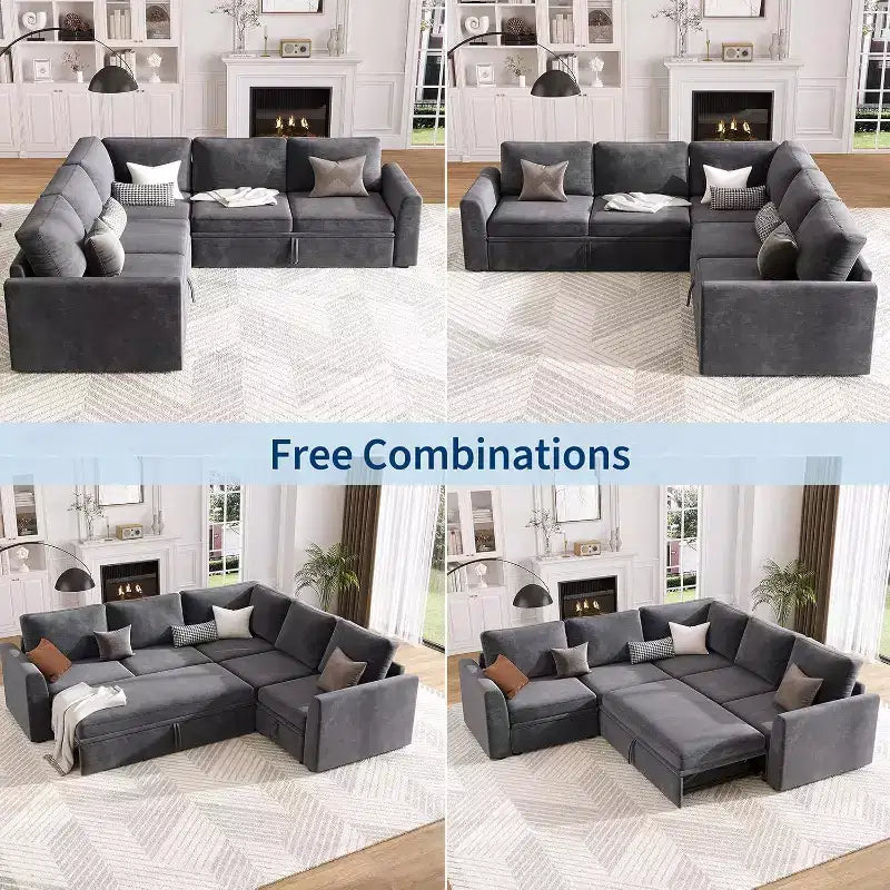 Canapé d'angle Acekool Chenille avec lit gigogne, Gris | Canapé Modulable en L avec Rangement sous les Assises et Élément d'Angle Description du produit