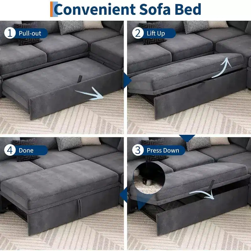 Canapé d'angle Acekool Chenille avec lit gigogne, Gris | Canapé Modulable en L avec Rangement sous les Assises et Élément d'Angle Description du produit