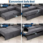 Canapé d'angle Acekool Chenille avec lit gigogne, Gris | Canapé Modulable en L avec Rangement sous les Assises et Élément d'Angle Description du produit
