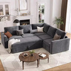 Canapé d'angle Acekool Chenille avec lit gigogne, Gris | Canapé Modulable en L avec Rangement sous les Assises et Élément d'Angle Description du produit