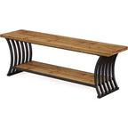 Banc d'entrée industriel Lantine avec étagère, banc à chaussures en bois pour pied de lit, banc de rangement long de 140 cm pour chambre, couloir, hall d'entrée, marron et noir
