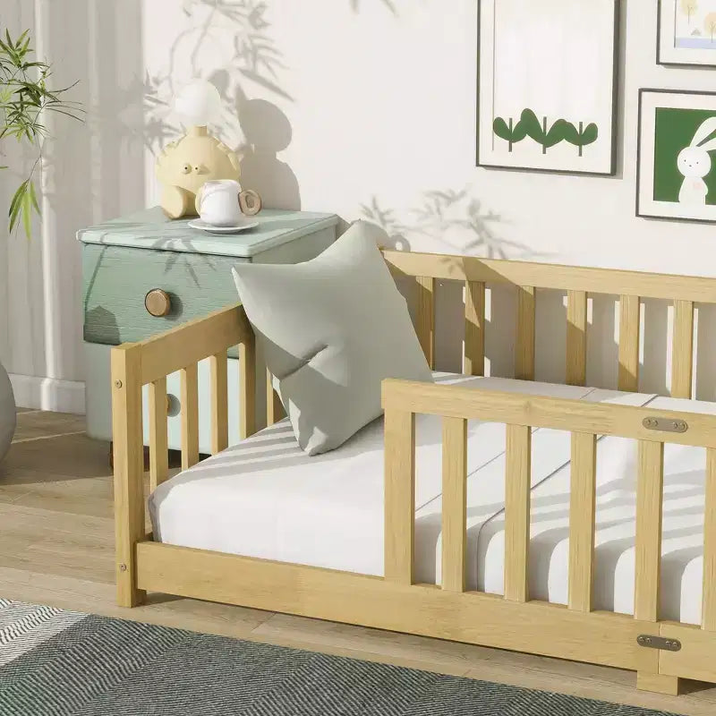 Lit superposé Sailvan avec clôture, cadre de lit en bois d'hévéa massif pour enfants