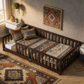 Sailvan Twin Floor Bed with Fence,Solid Rubber Wood Kids Bed Frame
