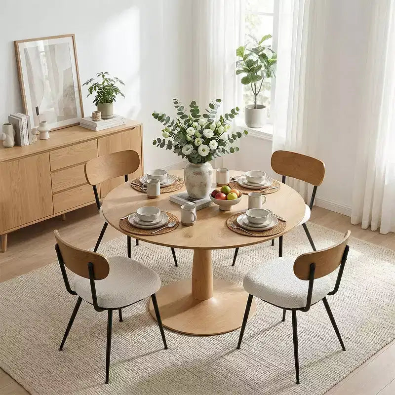 Ensemble de salle à manger rond moderne 5 pièces, ensemble de salle à manger de cuisine sur pied de 39,5 po avec 4 chaises rembourrées en tissu bouclé pour la cuisine et la salle à manger - Panipeachy