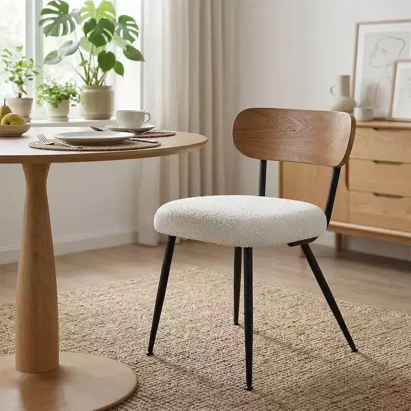 Ensemble de salle à manger rond moderne 5 pièces, ensemble de salle à manger de cuisine sur pied de 39,5 po avec 4 chaises rembourrées en tissu bouclé pour la cuisine et la salle à manger - Panipeachy