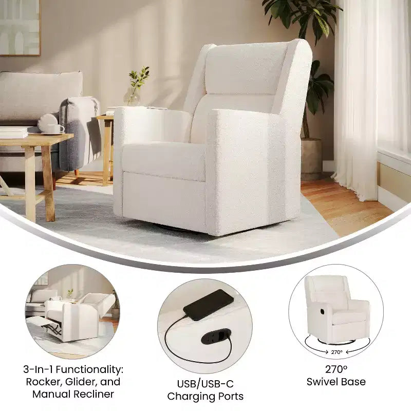 Fauteuil inclinable pivotant Emma et Oliver avec ports de charge USB/USB-C, fauteuil inclinable pivotant manuel à 270 degrés