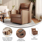 Fauteuil inclinable pivotant Emma et Oliver avec ports de charge USB/USB-C, fauteuil inclinable pivotant manuel à 270 degrés