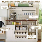 Meuble de bar à café de ferme 47 avec station de recharge, buffet en bois, grand buffet, étagère de rangement avec casier à vin pour cuisine et salle à manger