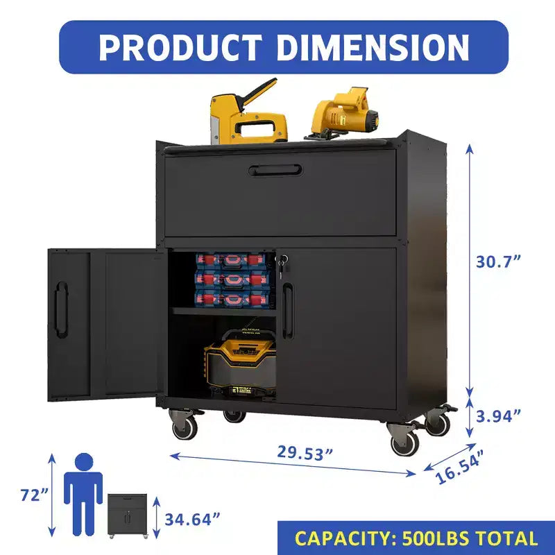 Servante d'atelier métallique pour garage, armoire de rangement mobile robuste avec portes verrouillables, servante à outils roulante