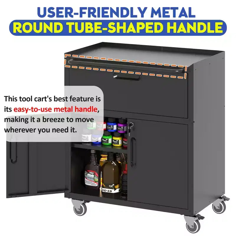 Servante d'atelier métallique pour garage, armoire de rangement mobile robuste avec portes verrouillables, servante à outils roulante