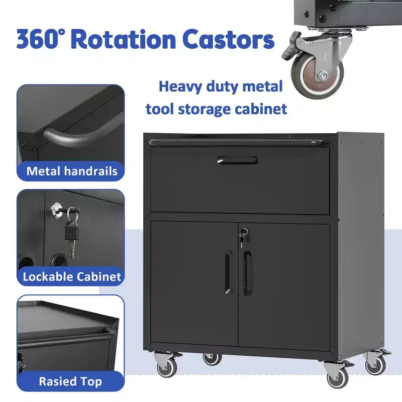 Servante d'atelier métallique pour garage, armoire de rangement mobile robuste avec portes verrouillables, servante à outils roulante