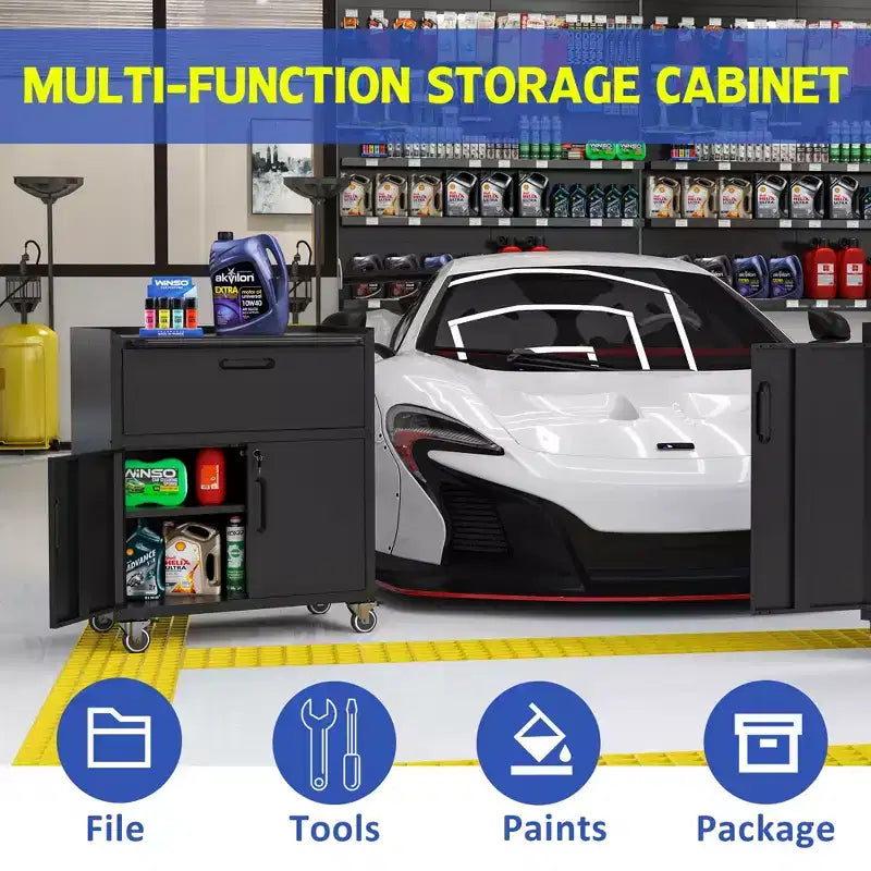 Servante d'atelier métallique pour garage, armoire de rangement mobile robuste avec portes verrouillables, servante à outils roulante