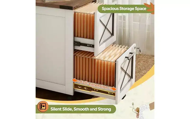 DEXYLLO Meuble Classeur à 2 Tiroirs avec Dossiers Suspendus, Meuble de Rangement Mobile à Roulettes pour Bureau à Domicile, Classeur Sous Bureau avec Serrure