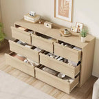 Commode de chambre à 7 tiroirs en chêne naturel, 54 po de large, avec grand rangement, meuble de rangement pour le salon