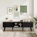 JVNOXK Mid Century Modern TV Stands for up to 70 TV with Storage, Fluted Wood TV Stand for Living Room, Boho Media Console,Dark Walnut