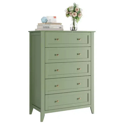 Commode à 5 tiroirs pour chambre à coucher, chiffonnier haut et moderne avec poignées en métal, meuble de rangement en bois pour placard, salon, couloir