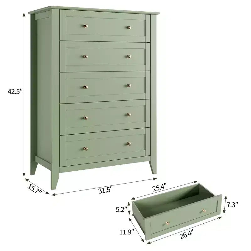 Commode à 5 tiroirs pour chambre à coucher, chiffonnier haut et moderne avec poignées en métal, meuble de rangement en bois pour placard, salon, couloir