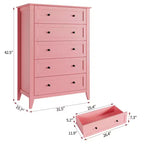 Commode à 5 tiroirs pour chambre à coucher, chiffonnier haut et moderne avec poignées en métal, meuble de rangement en bois pour placard, salon, couloir