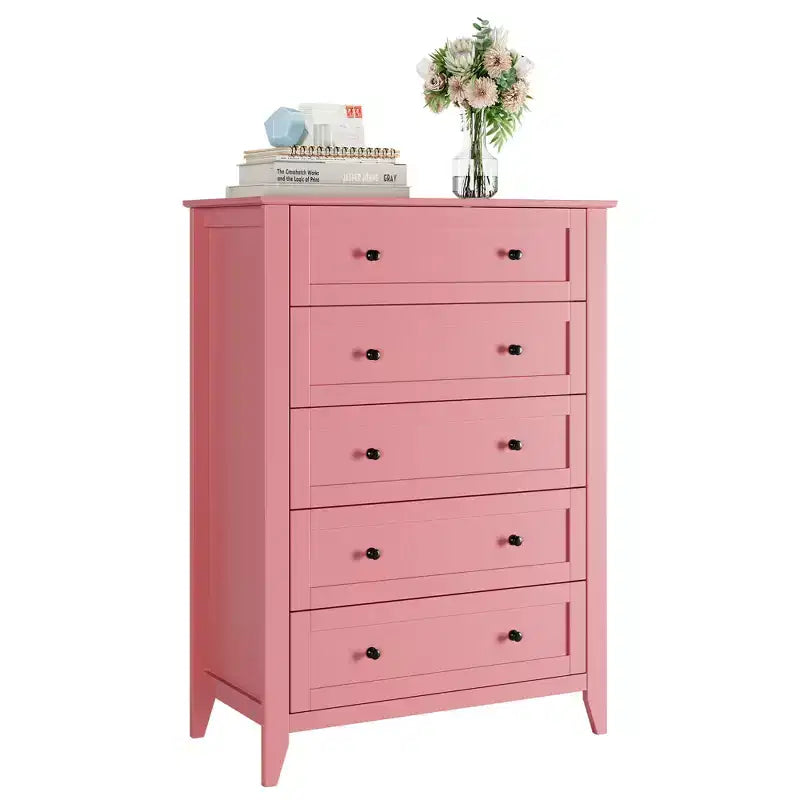 Commode à 5 tiroirs pour chambre à coucher, chiffonnier haut et moderne avec poignées en métal, meuble de rangement en bois pour placard, salon, couloir