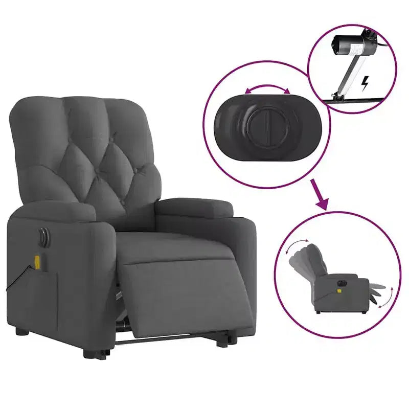 vidaXL Fauteuil inclinable de massage releveur gris foncé