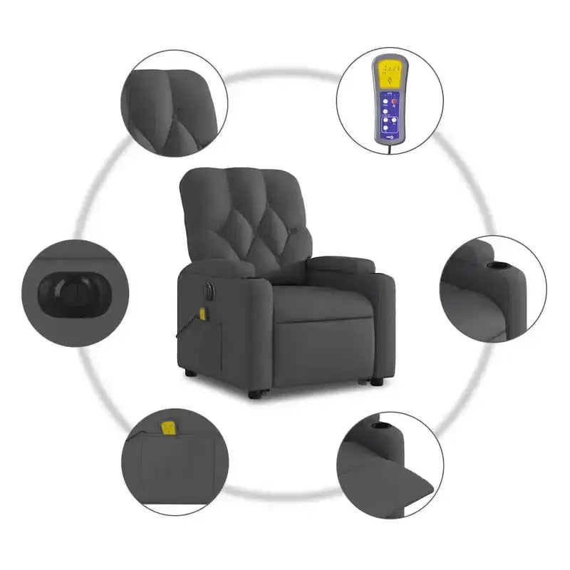 vidaXL Fauteuil inclinable de massage releveur gris foncé