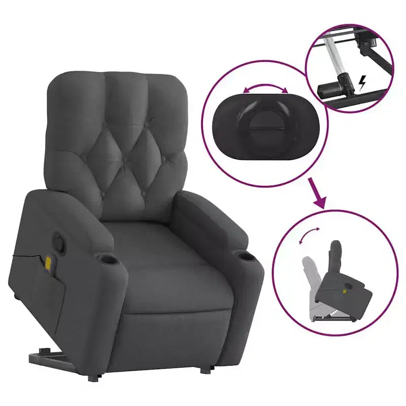 vidaXL Fauteuil inclinable de massage releveur gris foncé