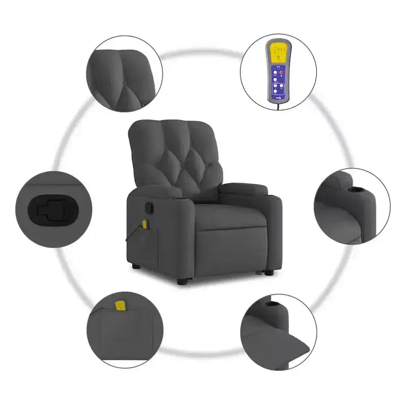 vidaXL Fauteuil inclinable de massage releveur gris foncé