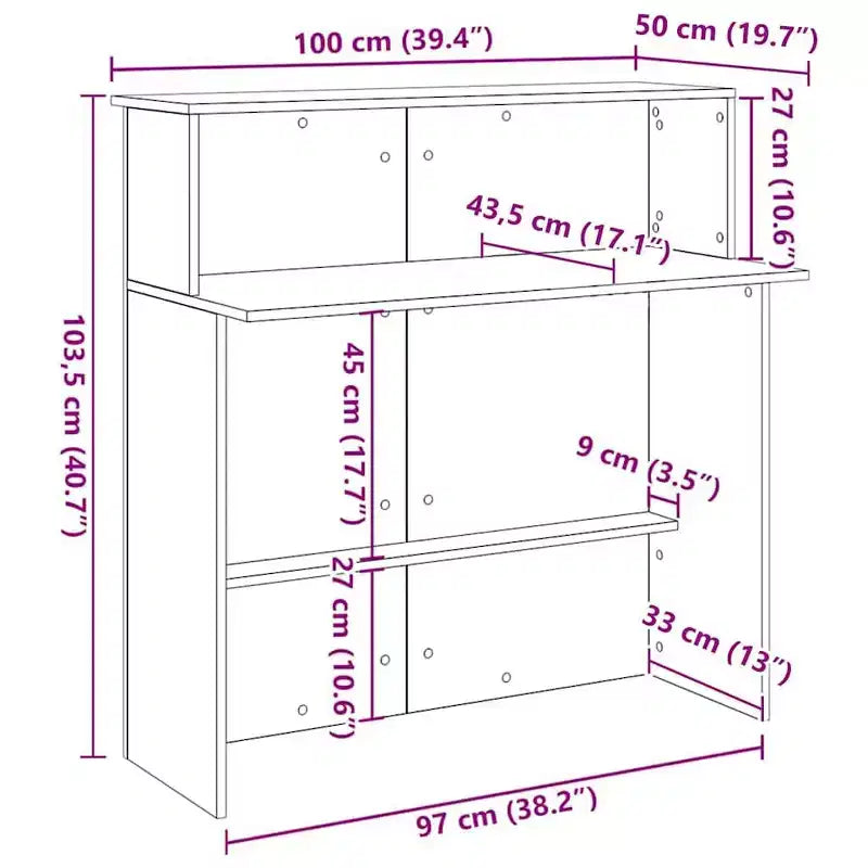 vidaXL Comptoir de réception noir 100x50x103,5 cm en bois d'ingénierie