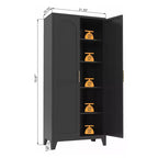 JVNOXK Armoire 2 portes élégantes de 180 cm, Armoire de rangement en métal avec portes et étagères réglables, pour chambre à coucher, salon, cuisine, Noir