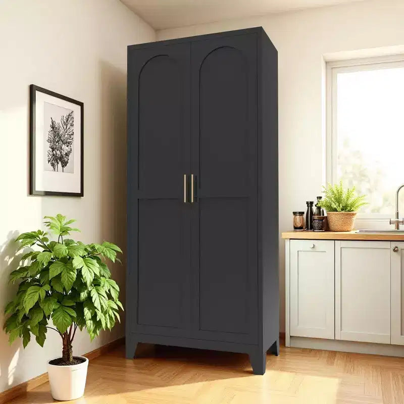 JVNOXK Armoire 2 portes élégantes de 180 cm, Armoire de rangement en métal avec portes et étagères réglables, pour chambre à coucher, salon, cuisine, Noir