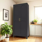 JVNOXK Armoire 2 portes élégantes de 180 cm, Armoire de rangement en métal avec portes et étagères réglables, pour chambre à coucher, salon, cuisine, Noir