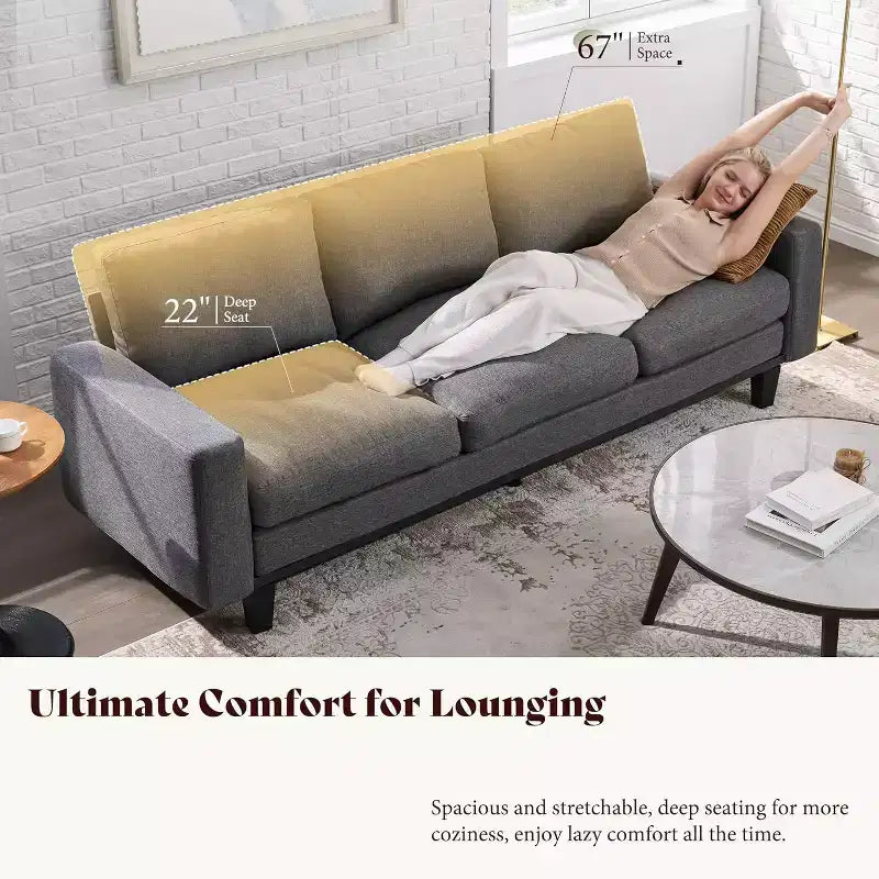 AMERLIFE Canapé 3 places 190 cm avec assise profonde et structure en métal