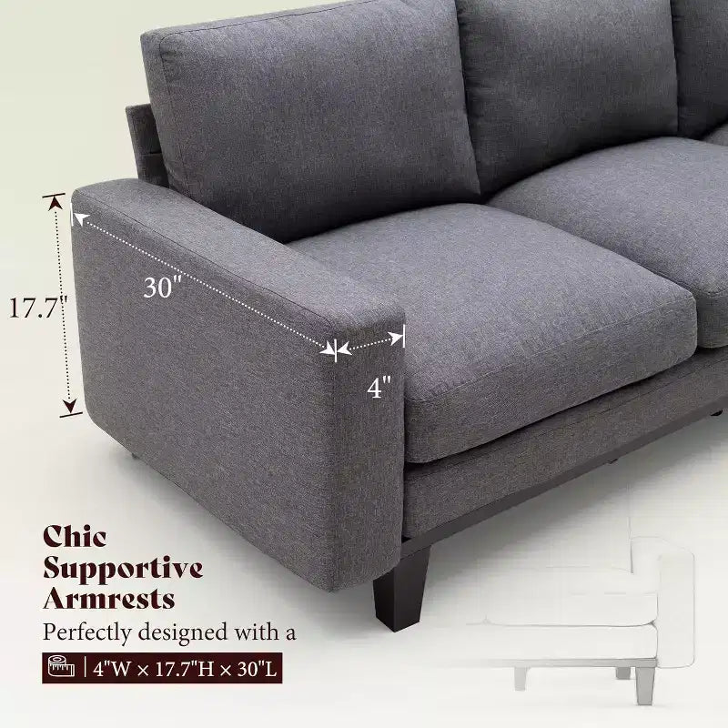AMERLIFE Canapé 3 places 190 cm avec assise profonde et structure en métal
