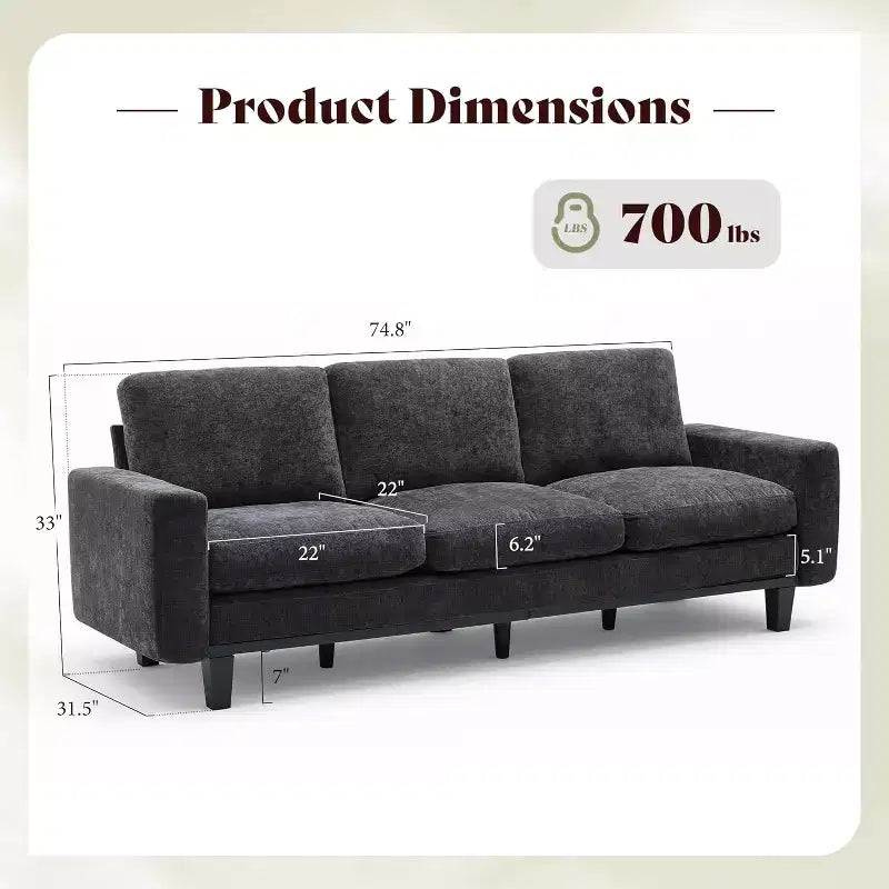 AMERLIFE Canapé 3 places 190 cm avec assise profonde et structure en métal