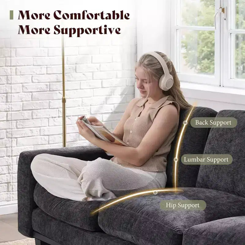 AMERLIFE Canapé 3 places 190 cm avec assise profonde et structure en métal