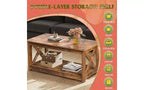 Table basse de ferme DEXYLLO pour salon, table centrale rustique de 102 cm avec support en X et étagère de rangement