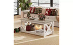 Table basse de ferme DEXYLLO pour salon, table centrale rustique de 102 cm avec support en X et étagère de rangement