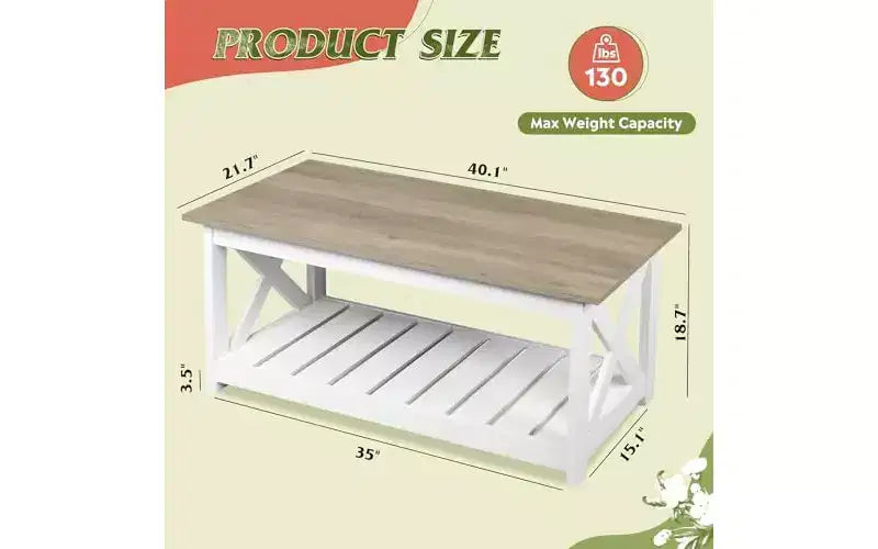 Table basse de ferme DEXYLLO pour salon, table centrale rustique de 102 cm avec support en X et étagère de rangement