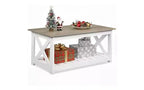 Table basse de ferme DEXYLLO pour salon, table centrale rustique de 102 cm avec support en X et étagère de rangement