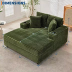 Grande chaise longue, lit de repos rembourré de 60 pouces avec coussins et accoudoirs, canapé-lit en velours côtelé pour salon, chambre à coucher
