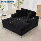 Grande chaise longue, lit de repos rembourré de 60 pouces avec coussins et accoudoirs, canapé-lit en velours côtelé pour salon, chambre à coucher