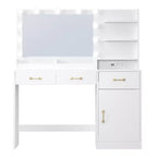 Coiffeuse avec miroir - 3 tiroirs, 2 compartiments, armoire, étagères ouvertes - Table de maquillage en bois pour chambre à coucher ou dressing - Blanc