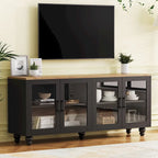 Meuble TV pour téléviseurs jusqu'à 70 pouces, buffet polyvalent, étagères réglables, portes en verre trempé, buffet avec 5 pieds en forme de calebasse